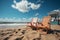 Coastal comfort Beach chairs on sandy shore beneath sunny blue sky and clouds