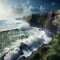 Coastal Drama: Dynamic Waves Colliding with an Impressive Irish Clif