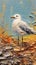 Coastal Dreams in Mixed Media: A Surrealistic Seagull on a Rustic Beach Map