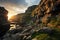 Coastal elegance sunrise adorning rugged cliffs, sunrise and sunset wallpaper