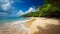 Coastal harmony, idyllic tropical beach, swaying palms, and calming ocean sounds