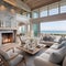 Coastal home interior design of modern living room in seaside house