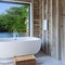 A coastal-inspired bathroom with whitewashed wood paneling, seashell decor, and a clawfoot bathtub for a beachy retreat2, Genera