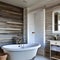 A coastal-inspired bathroom with whitewashed wood paneling, seashell decor, and a clawfoot bathtub for a beachy retreat5, Genera