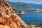 Coastal landscape of Corsica island, red rocks