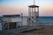 Coastal landscape with nobody and retro style lifeguard tower