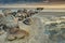 Coastal landscape with old broken fishery wharf, Baltic Sea