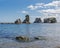 Coastal landscape with stones and rocks. Sakhalin Island, Russia