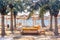 Coastal landscape - view of the beach umbrellas and loungers