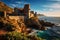 Coastal Majesty: Medieval Castle Overlooking Turquoise Sea