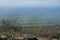 Coastal moorland with foggy mist and the sea in distance