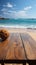 Coastal product backdrop Blurred beach complements wood decks versatile display potential