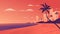 Coastal resort city at vivid sunset on the ocean beach. Vector illustration