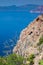 Coastal rocks with dead tree. Corsica