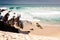 Coastal Sandune, rocks and surf at One Mile Beach, Forster, New