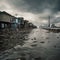 A coastal scene affected by rising sea levels and climate change.