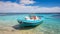 Coastal Scenery: Turquoise And White Boat Inspired By Formentera