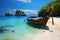 Coastal serenity tropical beach scene with a longtail boat