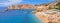 Coastal summer landscape - view of the city beach on the background of the Old Town of Dubrovnik