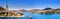 Coastal summer landscape - view of Dubrovnik from the side of The Franjo Tudman Bridge, overlooking the port of Gruz