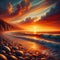 Coastal sunset scene with waves reflecting the warm colors oft