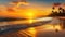Coastal Symphony: Calm Sea Waves Serenade a Tropical Beach During a Golden Orange Sunset