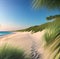 Coastal symphony.Swaying grasses and sand dunes leading to a pristine beach.AI generated