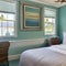 A coastal-themed guest room with seafoam green walls and nautical accents5, Generative AI