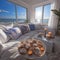 Coastal-themed living room with white slipcovered sofa and armchairs