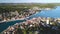 Coastal town of Tisno aerial panoramic view