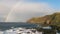 Coastal view and Atlantic Ocean with rainbow, Ponta da Ferraria, Sao Miguel island, Azores, Portugal
