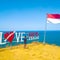 Coastal view with flag and love