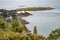 Coastal view of Killiney with train rail and Dalkey Island