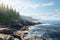 Coastal view of the rugged Acadia National Park. Generative ai