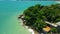 Coastline with beach and turquoise ocean in Florianopolis. Aerial view