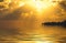 Coastline with beaches, breakwaters and people silhouette on the background of a bright sunset