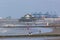 Coastline of Blankenberge with the Belgium Pier and the port of Zeebrugge in the background