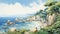 Coastline Of China: Serene Watercolor Illustration Of Kintsukuroi Landscape