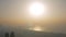 Coastline of Dubai in sunset time with smog and smoke