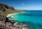 Coastline of East Oahu over Makapuu Beach toward Makai research pier