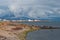 Coastline of island of Hrisey in Iceland