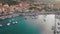 Coastline of Marina di Campo, Elba Island. Italian coast aerial view in summer season