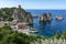 Coastline with rocks and deep blue sea near Castellamare del Golfo by entrance to natural reserve Zingaro, Sicily, Italy