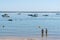 Coastline sand beach in Herbe village on Arcachon bay in France