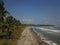 The coastline taken with a drone shows beach waves