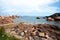 Coastline with well known pink rocks, Pink Granite Coast in Brittany