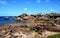 Coastline with well known pink rocks, Pink Granite Coast in Brittany
