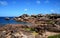 Coastline with well known pink rocks, Pink Granite Coast in Brittany