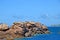 Coastline with well known pink rocks, Pink Granite Coast or Cote de Granite Rose in Brittany, France