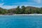 The coastline white sand beach of the island of Curieuse, Seychelles